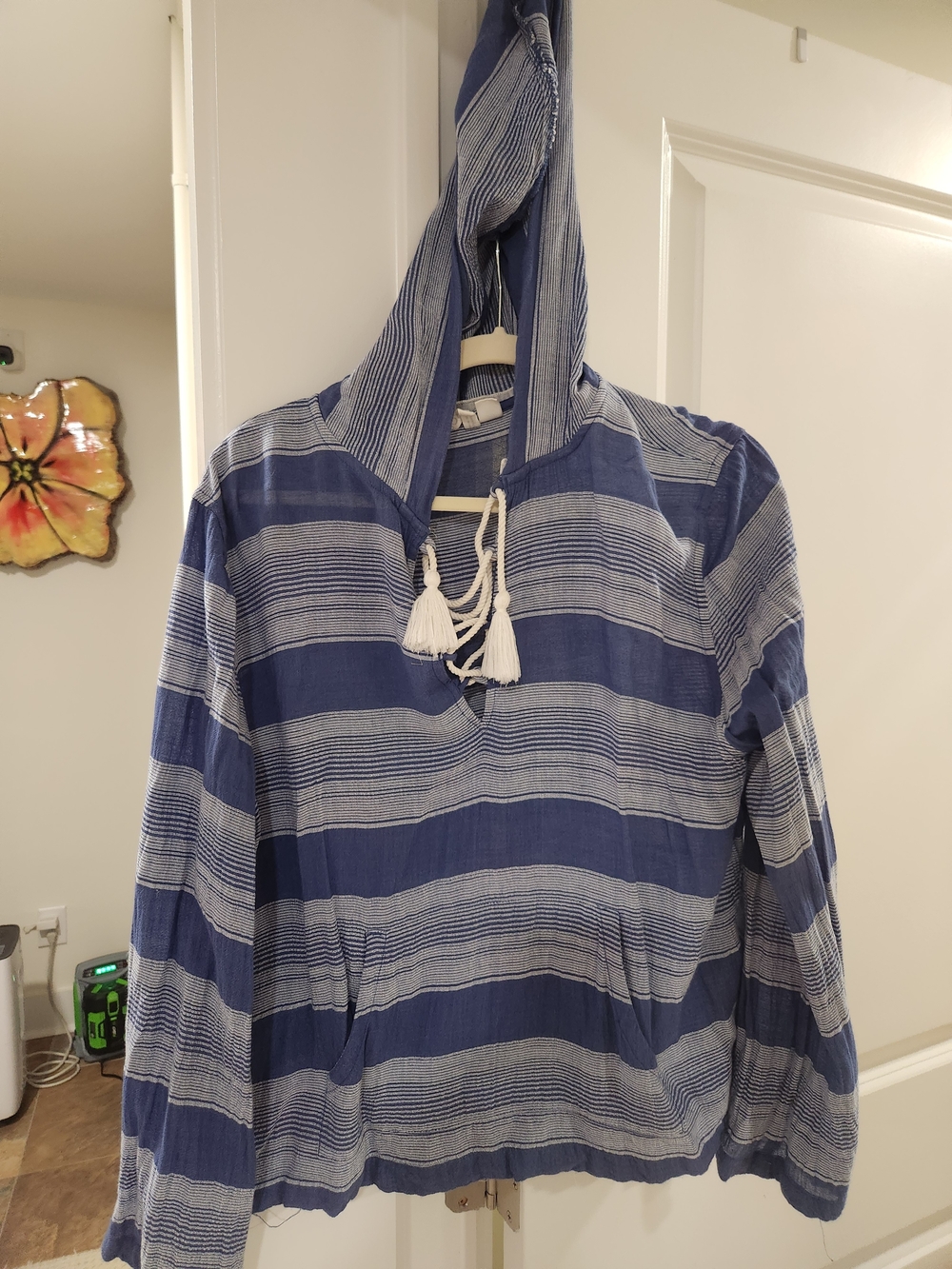 Roxy Blue and White Striped Hooded Pullover